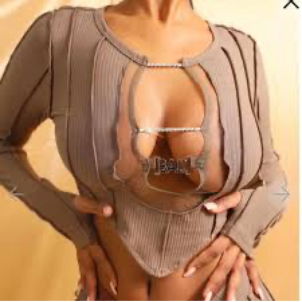 Bad Society Club: ICY RIBBED CROP TOP- MOCHA BROWN Sz M